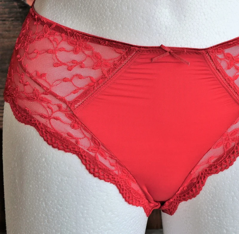 Hüftslip, Slip, Nina von C., kirsch rot, Spitze, Gr. 48