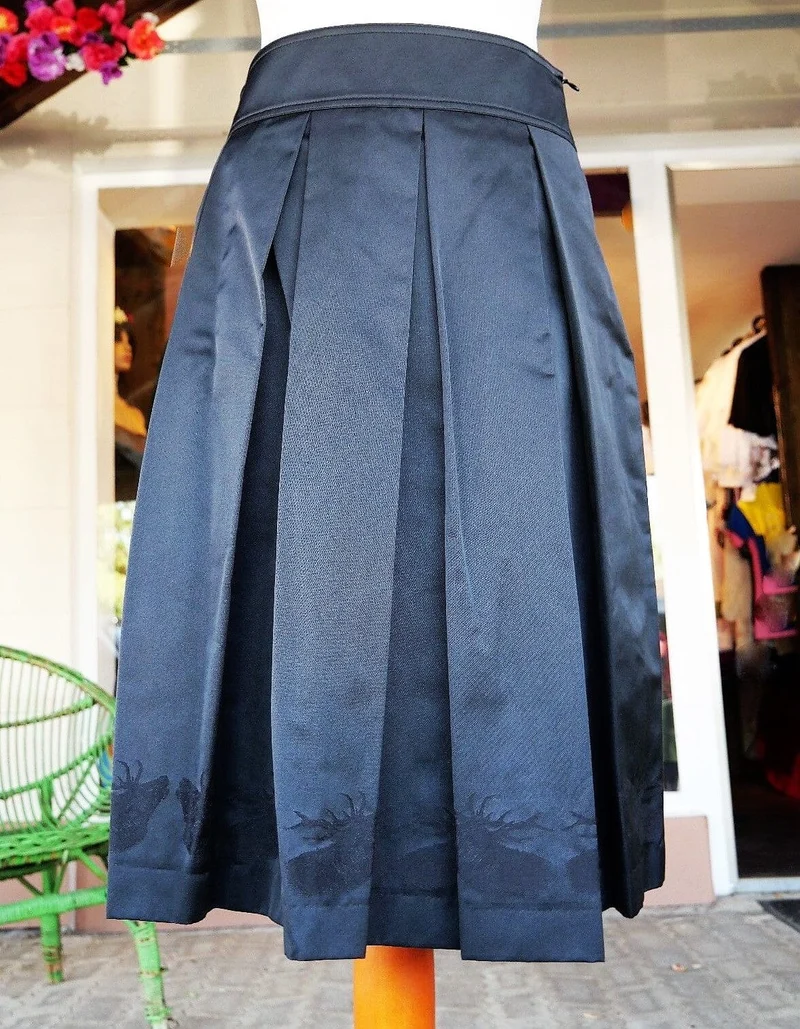 Trachtenrock Wenger, Midi 70 cm, schwarz, Hirsche
