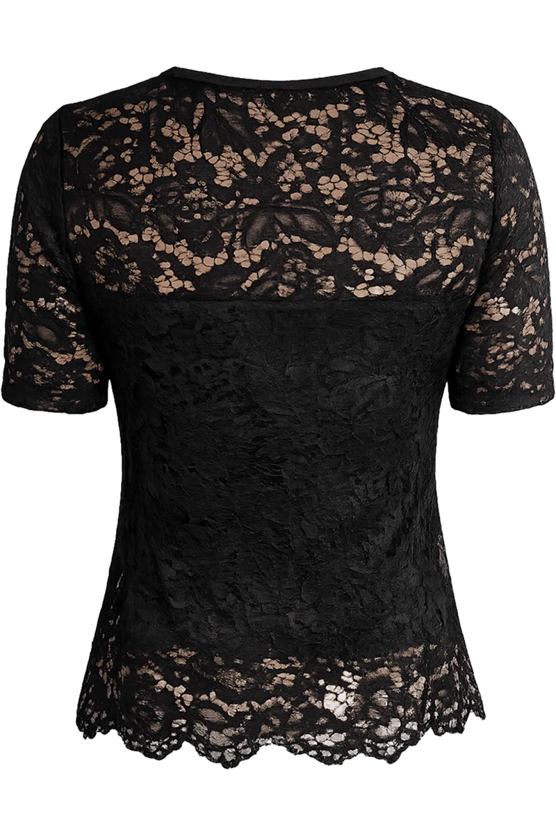 Damen Spitzenshirt Kurzarm - schwarz