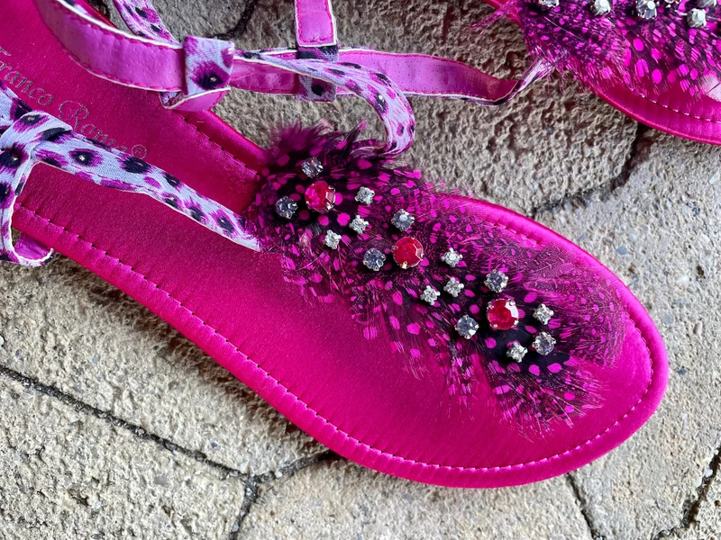 Sandalen, Zehentrenner, Pink, Federn, Leo, Gr. 37