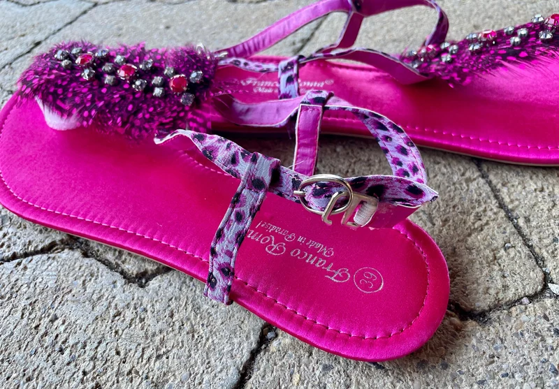 Sandalen, Zehentrenner, Pink, Federn, Leo, Gr. 37