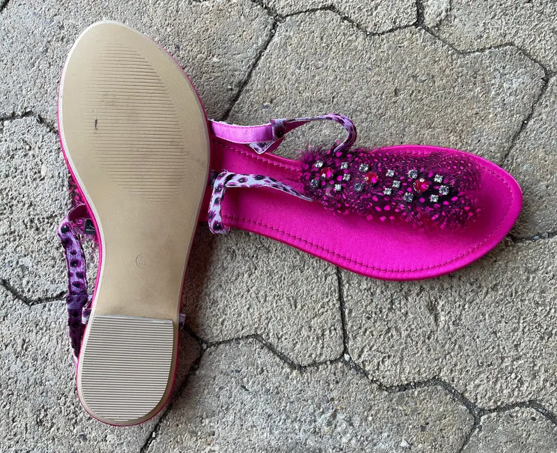 Sandalen, Zehentrenner, Pink, Federn, Leo, Gr. 37