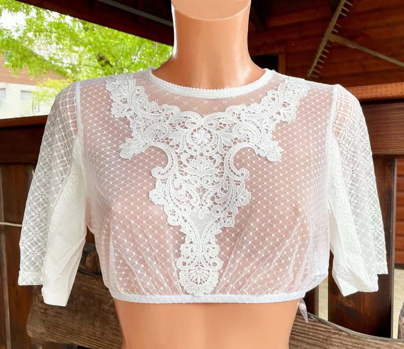 Dirndlbluse Krüger Collections, Guiliana, ecru, hochgeschlossen