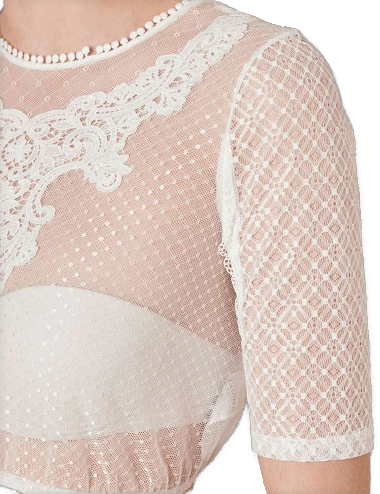 Dirndlbluse Krüger Collections, Guiliana, ecru, hochgeschlossen