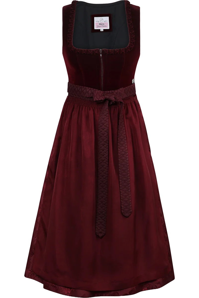 Midi-Dirndl mit Samtoberteil und Tüllschürze - wine
