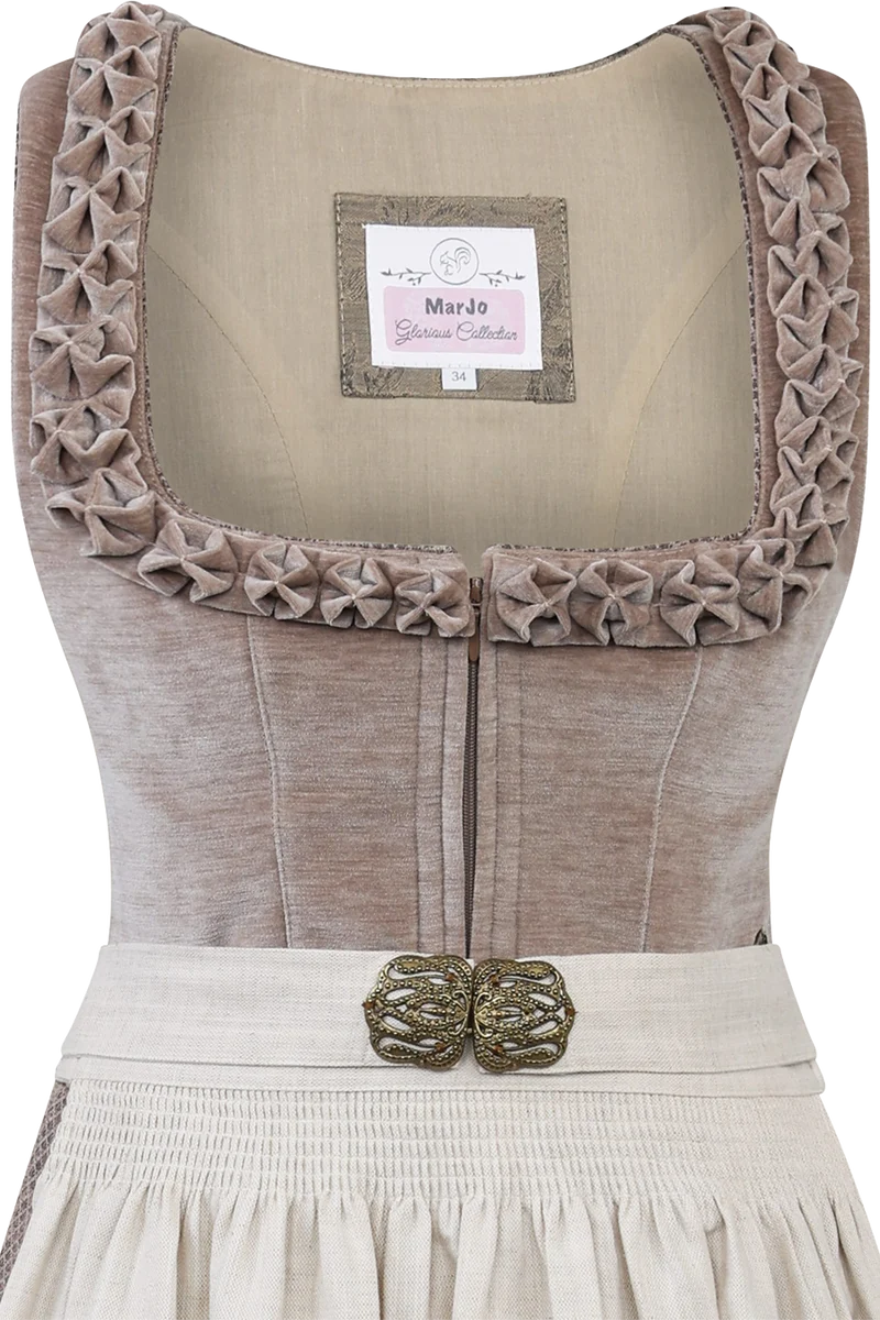 Midi-Dirndl mit Samtmieder und Froschgoscherl - sand