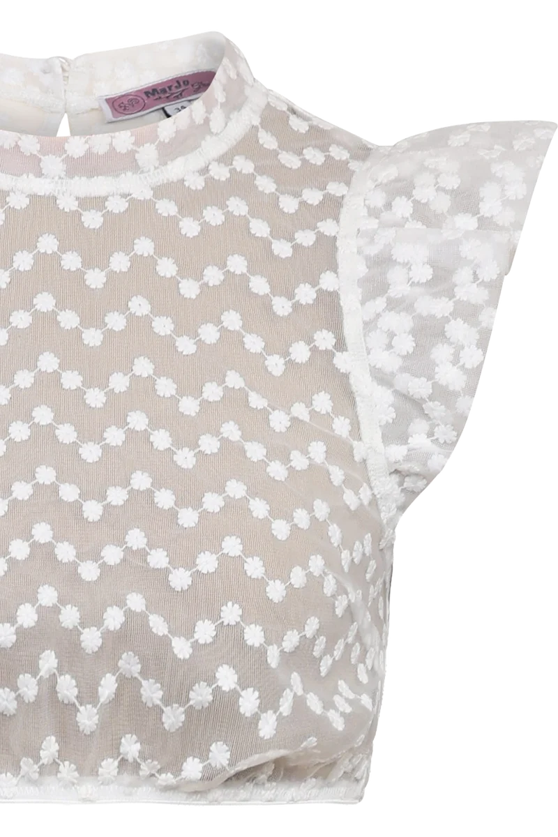Dirndlbluse transparent mit aufgestickten Blüten- offwhite