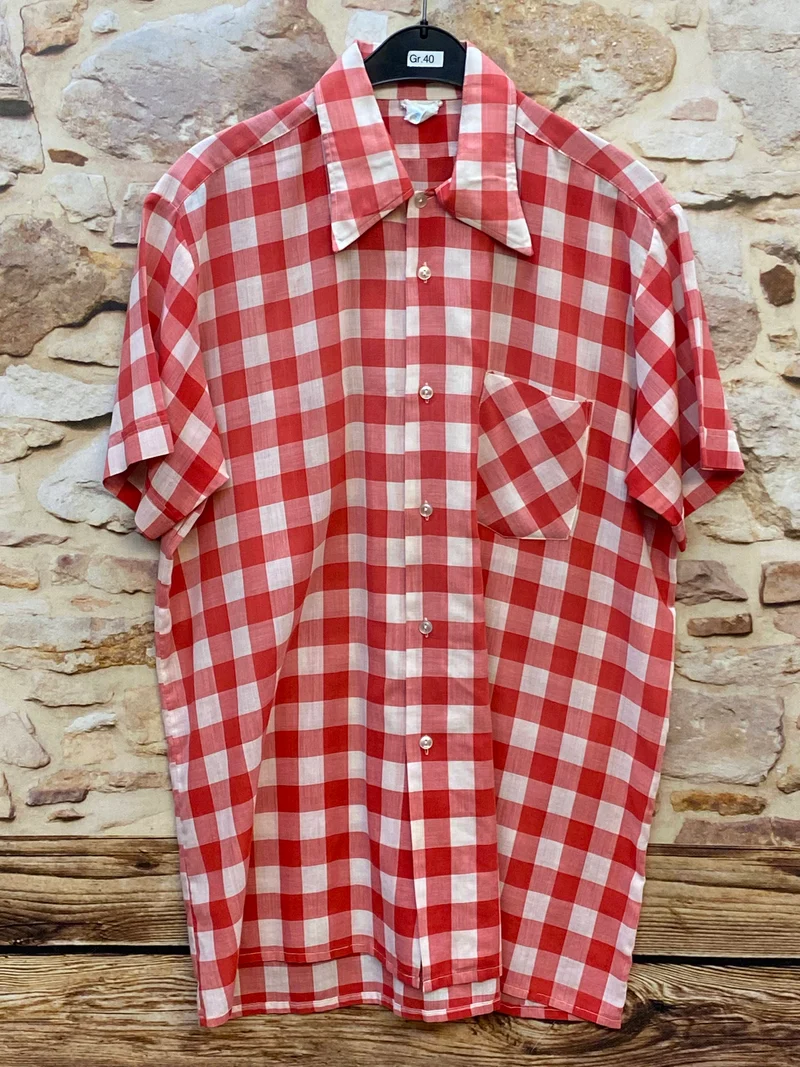 Vintage Herren Trachtenhemd Gr. 40 rot weiß kariert