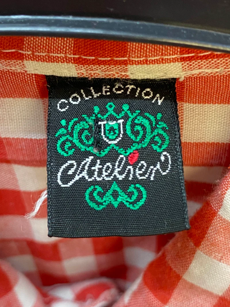 Vintage Trachtenhemd Herren Gr. 40 rot-weiß kariert