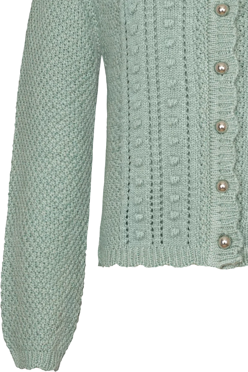 Kinder Trachten-Strickjacke mit feinem Lochmuster - salbei