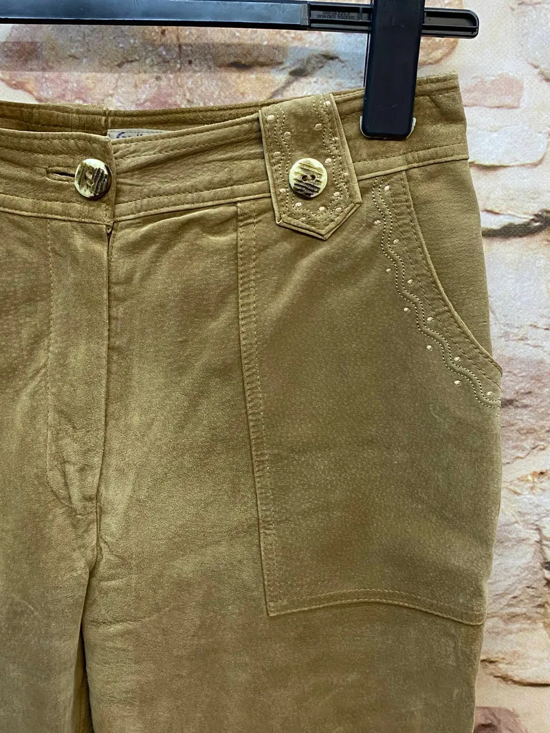 Vintage Damen Lederhose Gr. 40 – lange Trachtenhose aus echtem Leder