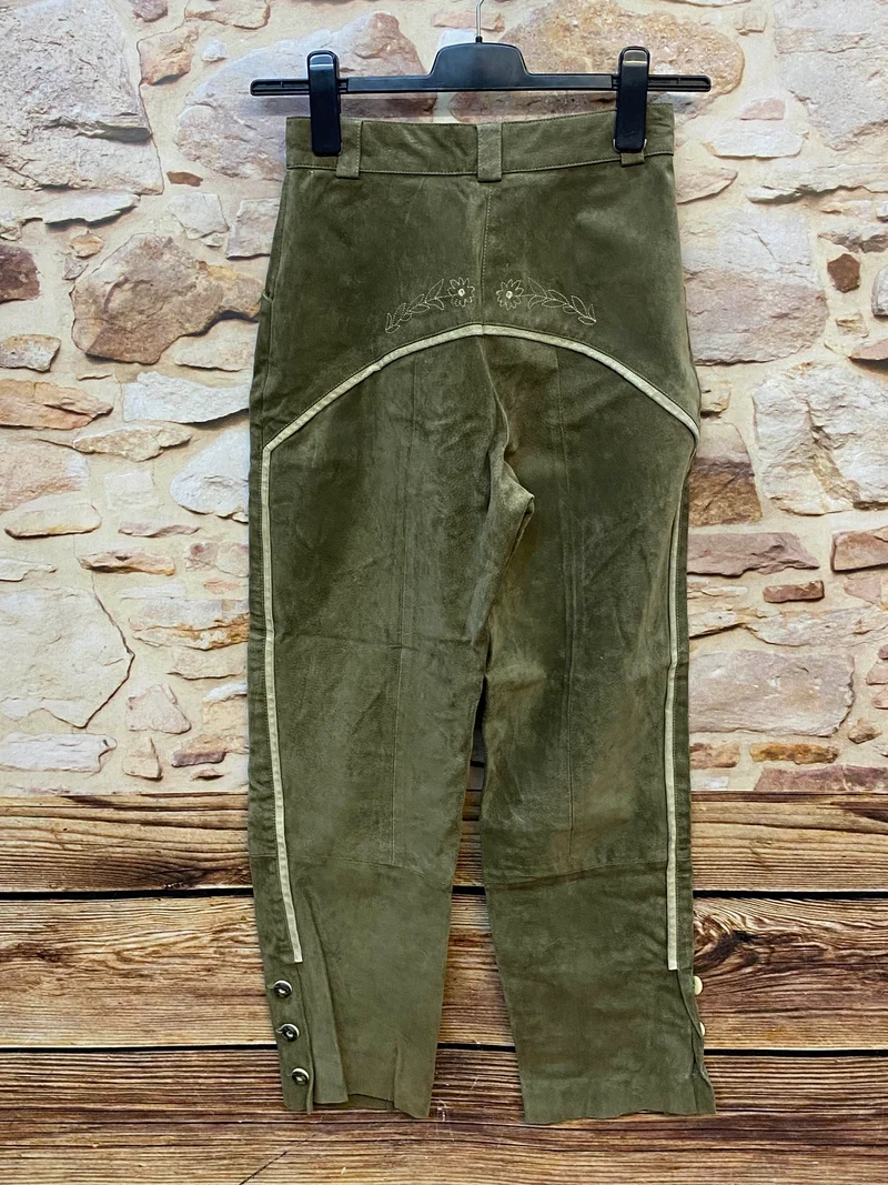 Damen Lederhose Gr. 36 – lange olivgrüne Trachtenlederhose aus Leder