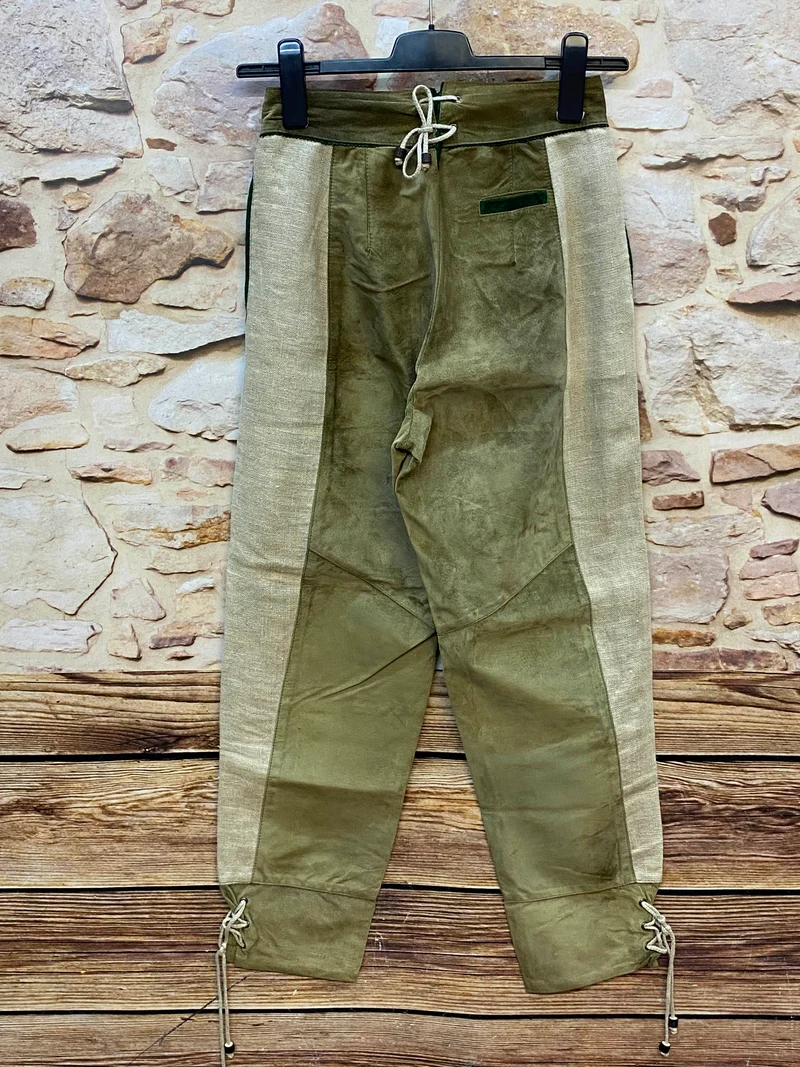 Lange Lederhose Damen Gr. 38 – olivgrüne Trachtenlederhose aus Echtleder