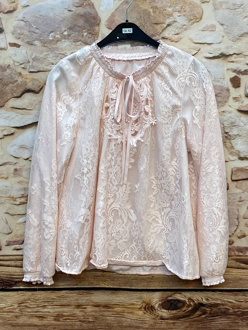Vintage Spitzenbluse Rosa Transparent Boho Gr. 42