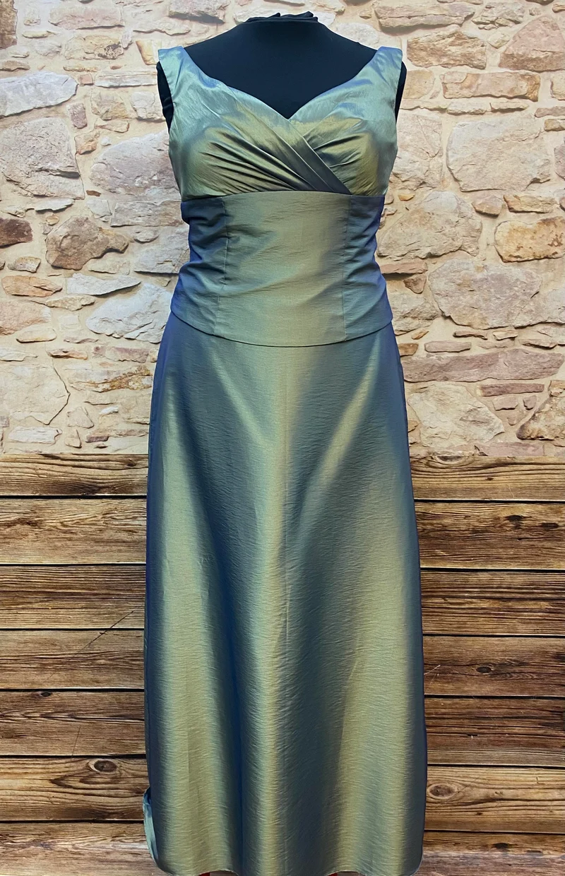Vintage Abendkleid schimmernd grün 2-teilig Gr. 48