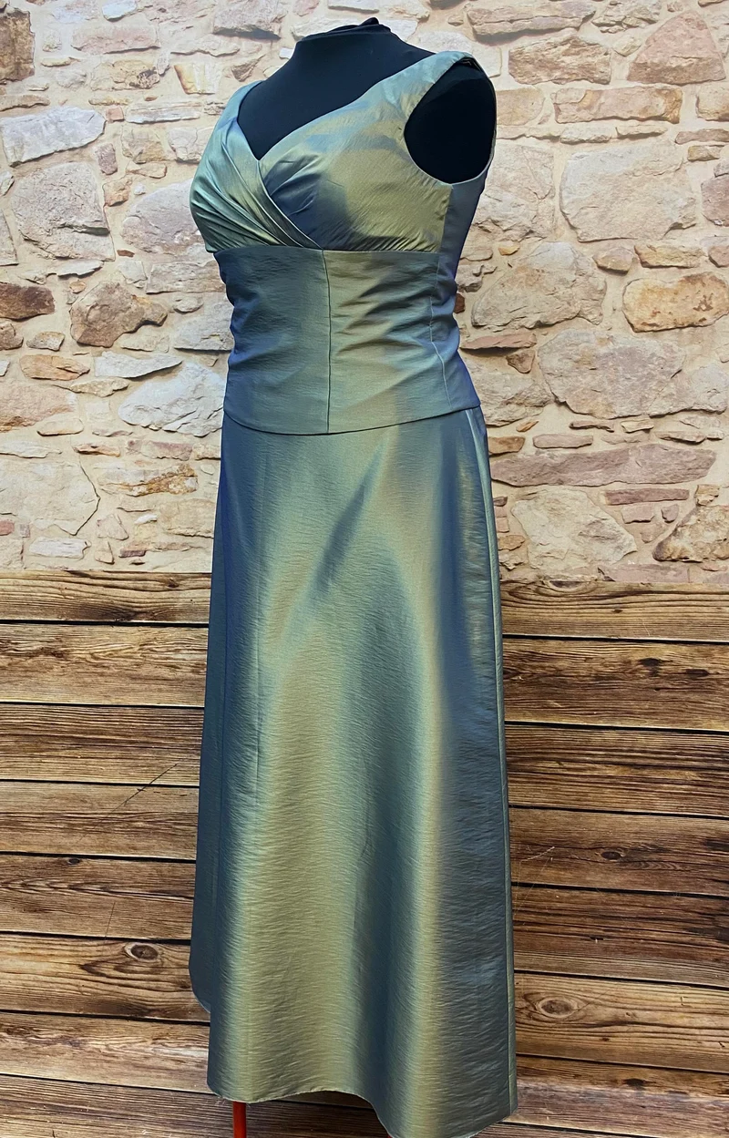 Vintage Abendkleid schimmernd grün 2-teilig Gr. 48