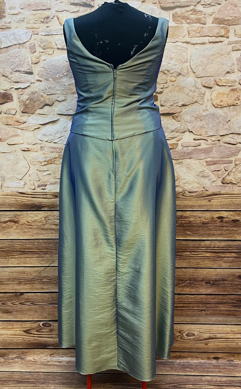 Vintage Abendkleid schimmernd grün 2-teilig Gr. 48