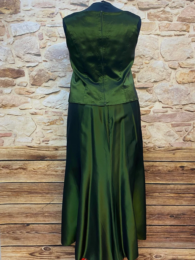 Vintage Abendkleid dunkelgrün schimmernd 2-teilig Gr. 48