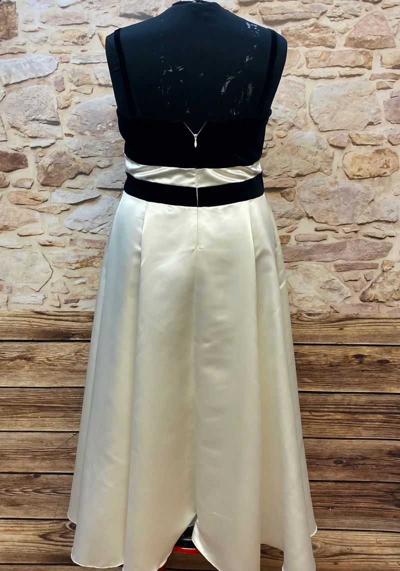 Vintage Abendkleid schwarz-creme mit Satinrock & Trägern Gr. 46