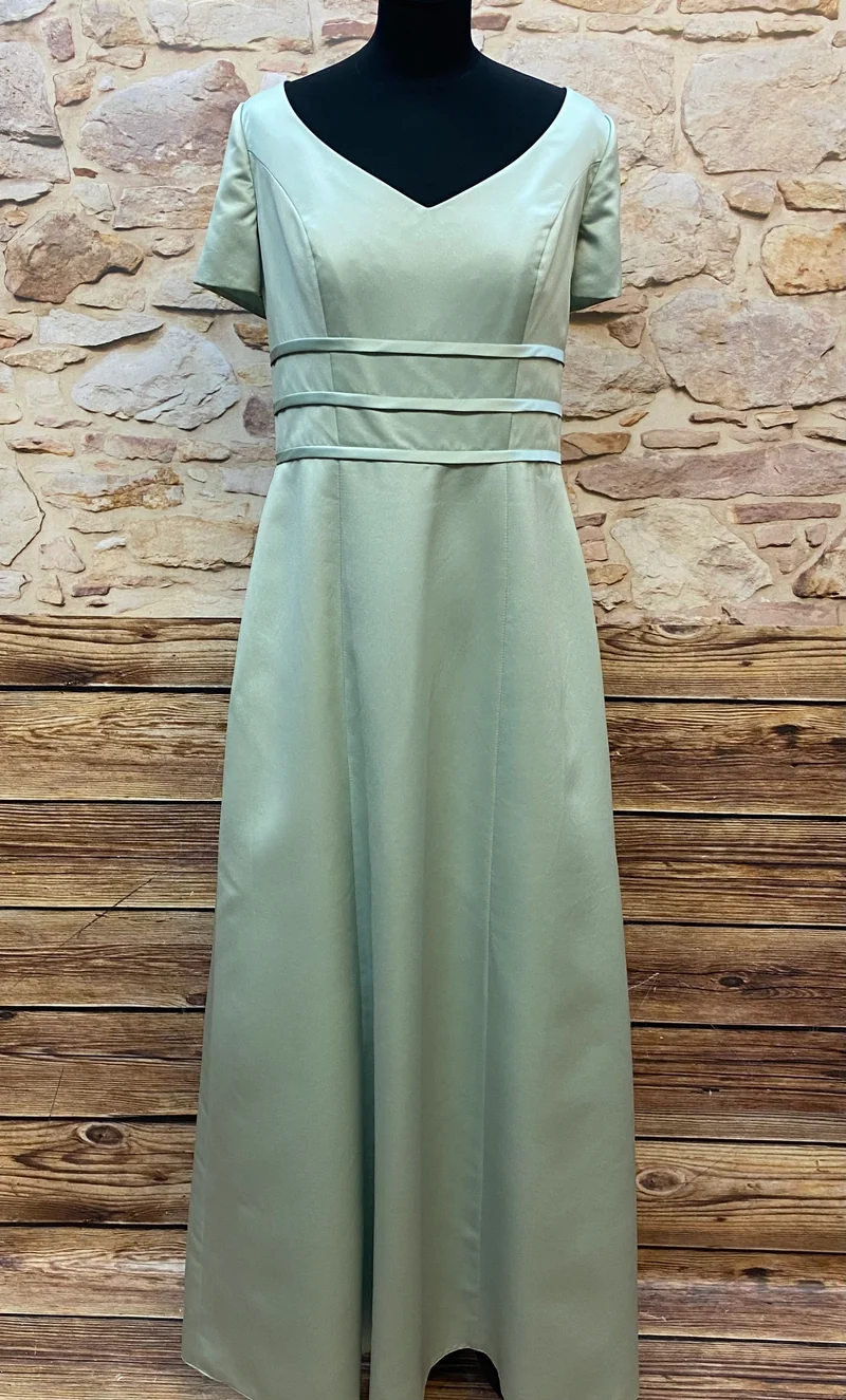 Vintage Abendkleid mintgrün mit V-Ausschnitt & kurzen Ärmeln Gr. 46