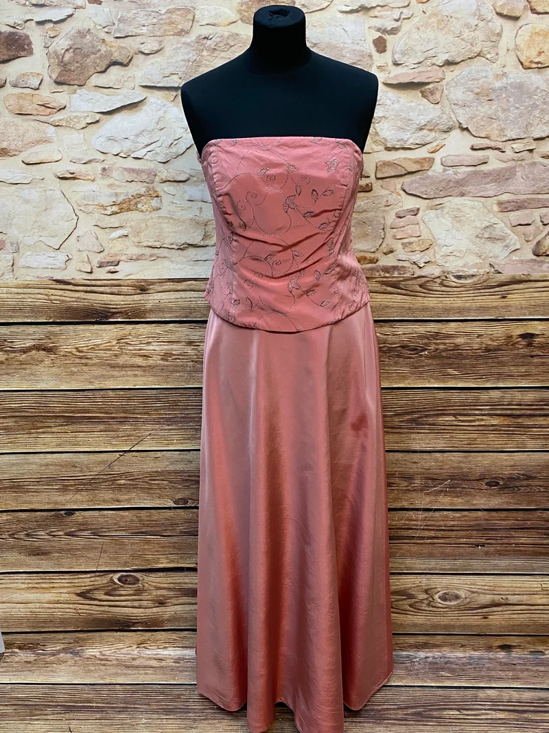 Vintage Abendkleid apricot-rosé mit Corsage & Stickerei Gr. 40