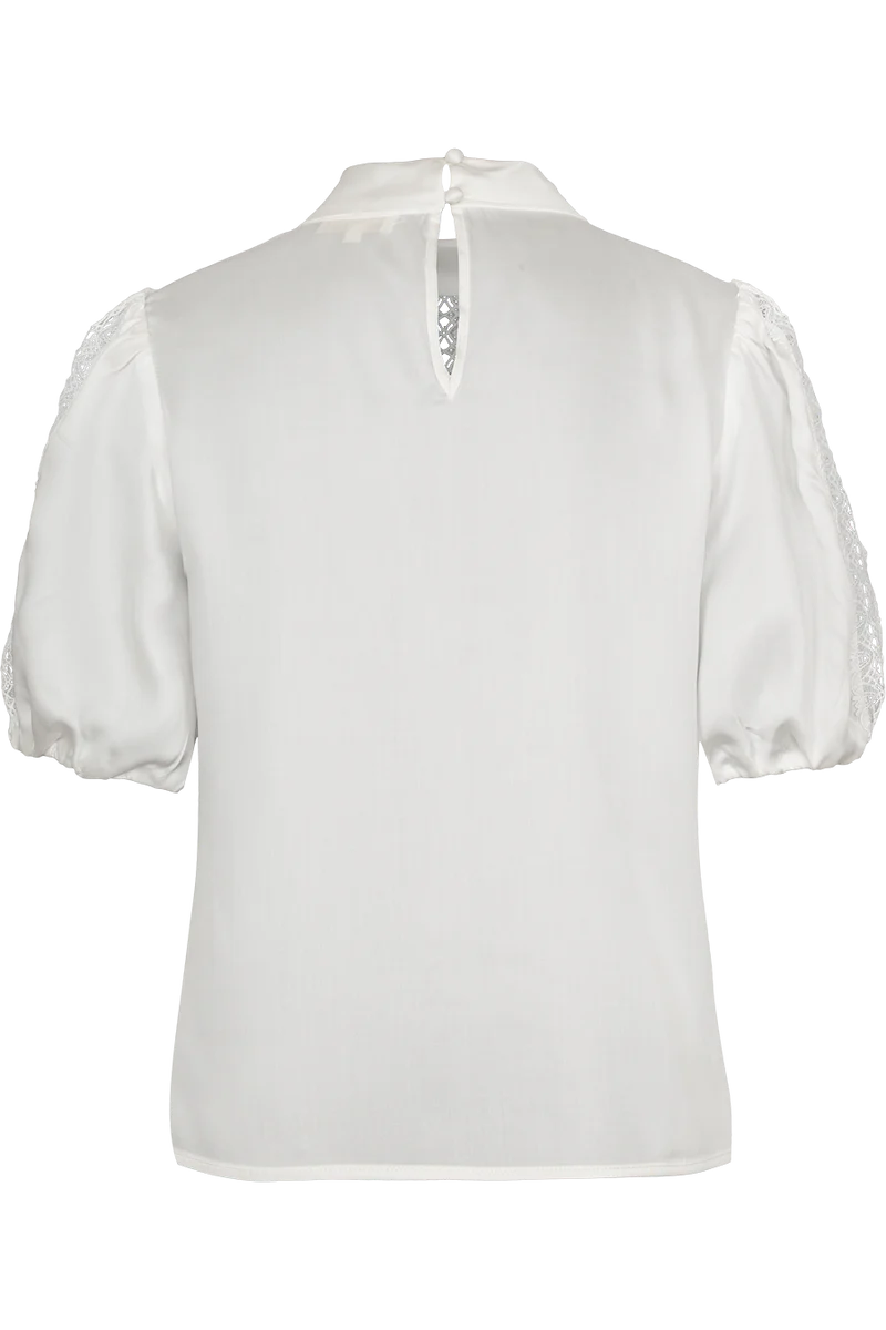 Damen Trachtenbluse mit Puffärmel und Spitze