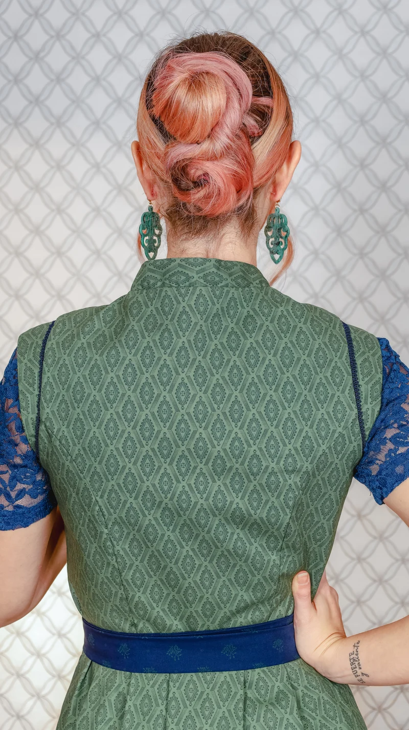 Retro Dirndl Goldstich grün/blau