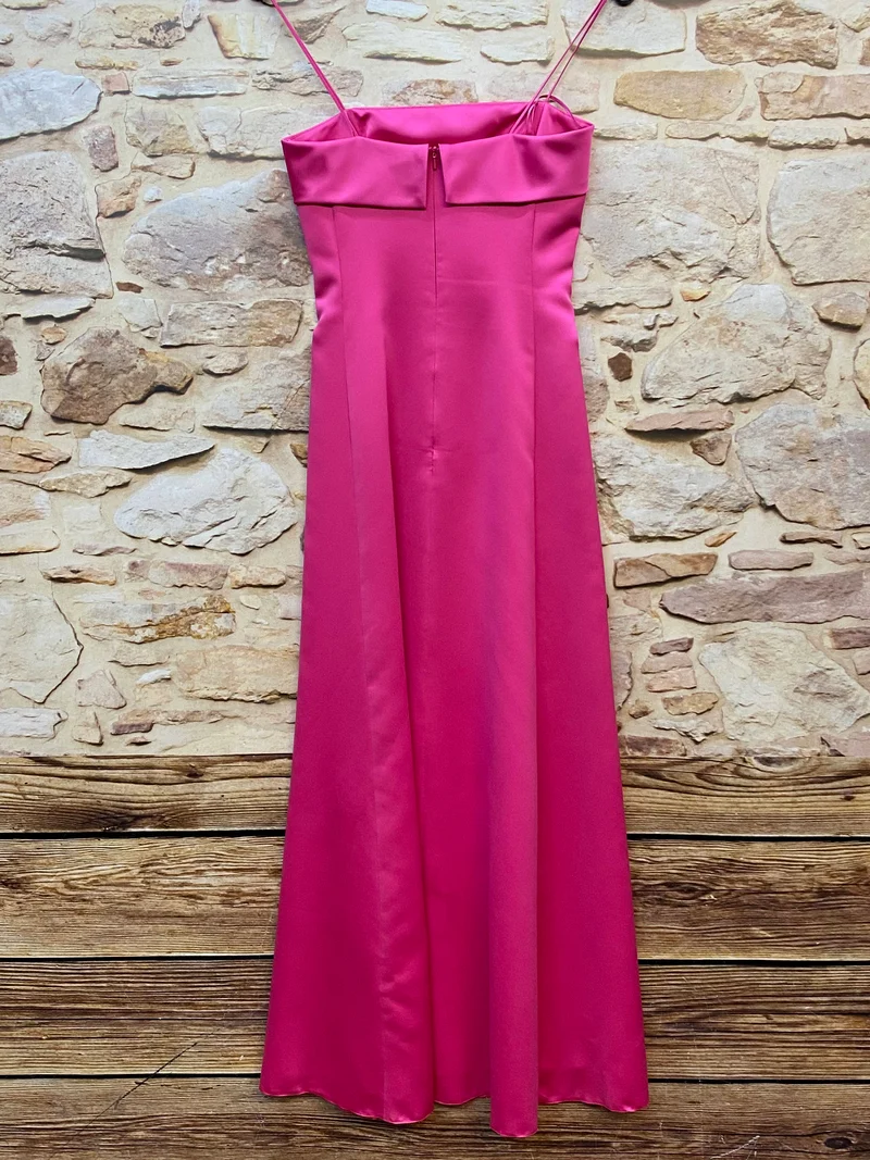 Vintage Abendkleid Pink Satin Maxikleid 90er Jahre Gr. 34