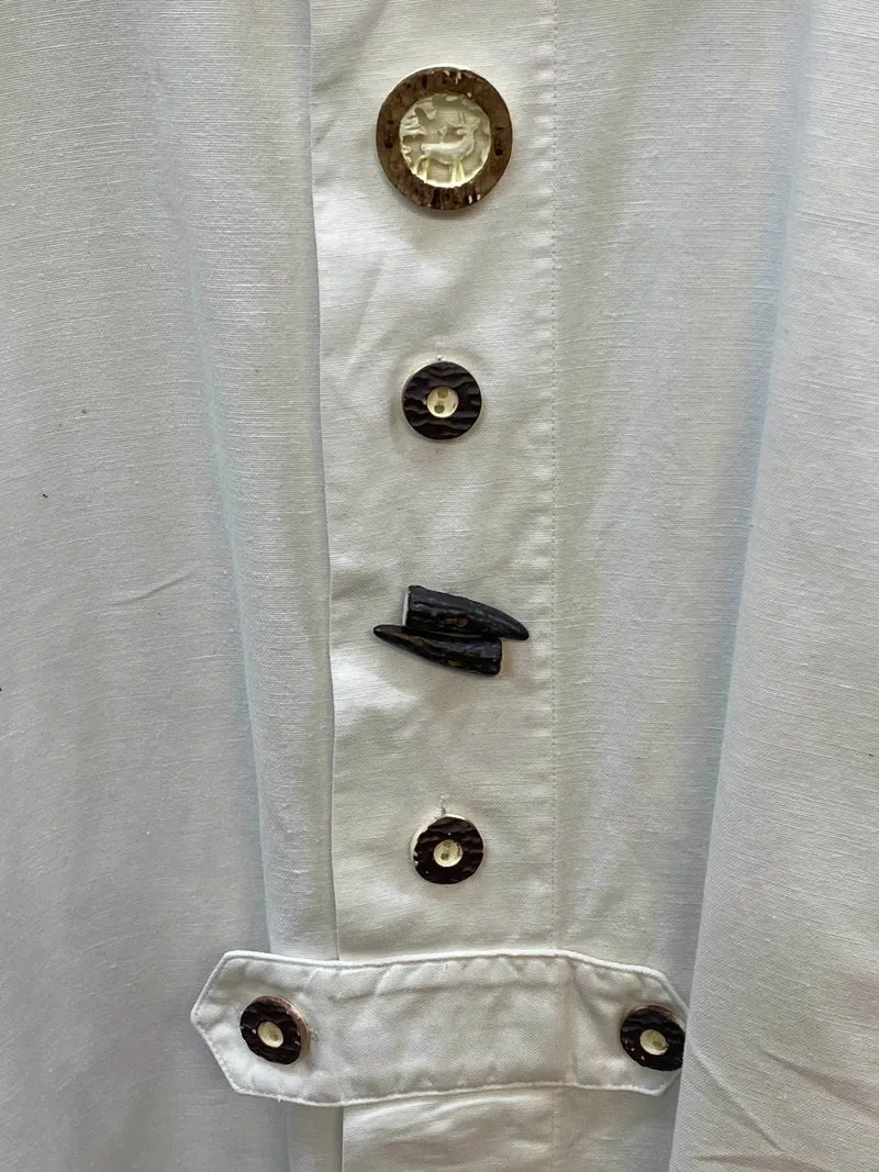 Vintage Trachtenhemd Herren Weiß Gr. 43 – Hirschhornknöpfe & Zierleiste