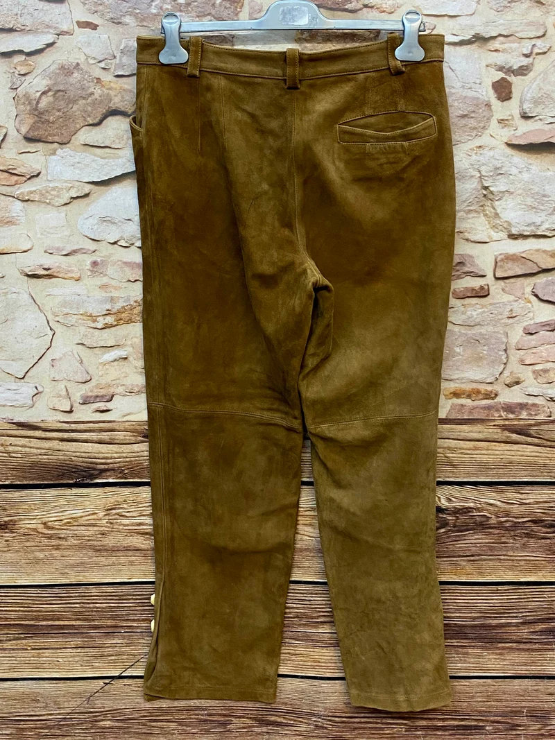Vintage Trachten Lederhose Herren hellbraun lang Wildbock Echtleder Gr. 50