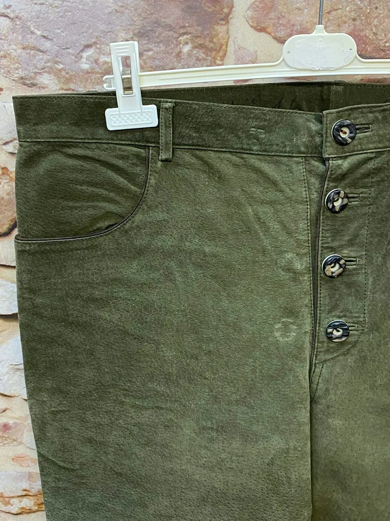 Vintage Trachten Lederhose Herren grün lang Echtleder Gr. 56