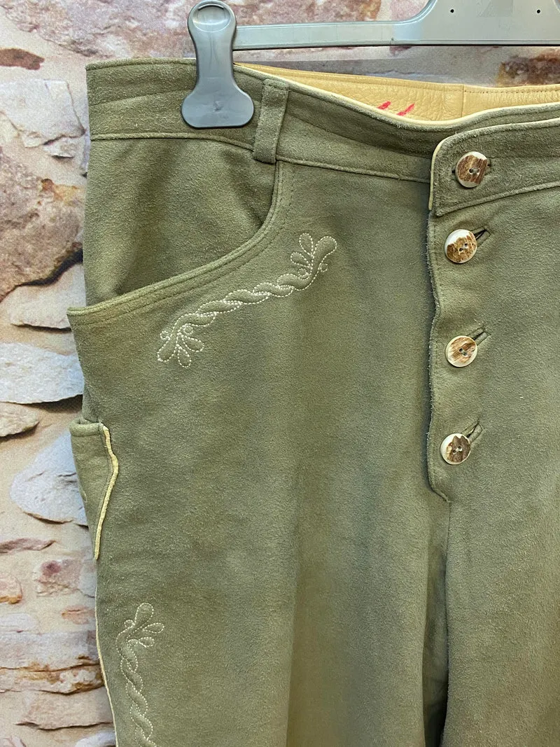 Vintage Trachten Lederhose Herren hellgrün Gr. 102 lange Lederhose Echtleder