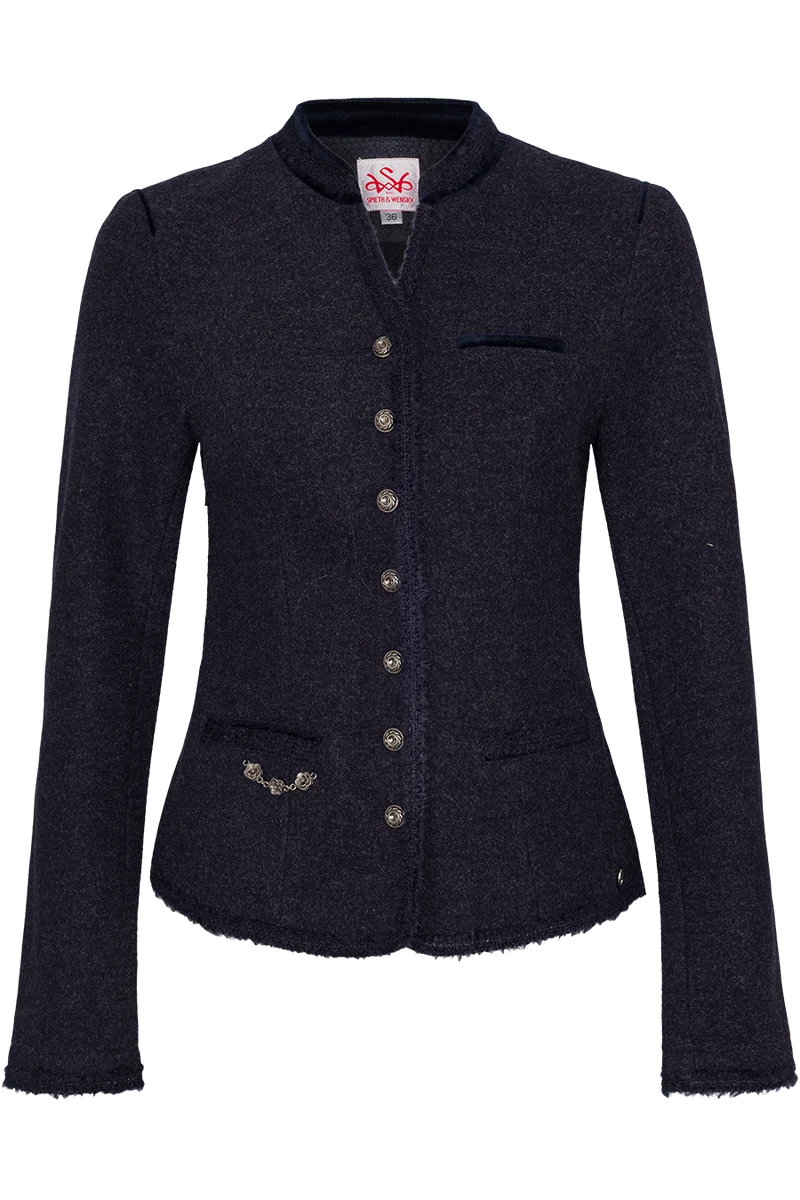 Damen Trachtenblazer mit flauschiger Wellenborte - dunkelblau