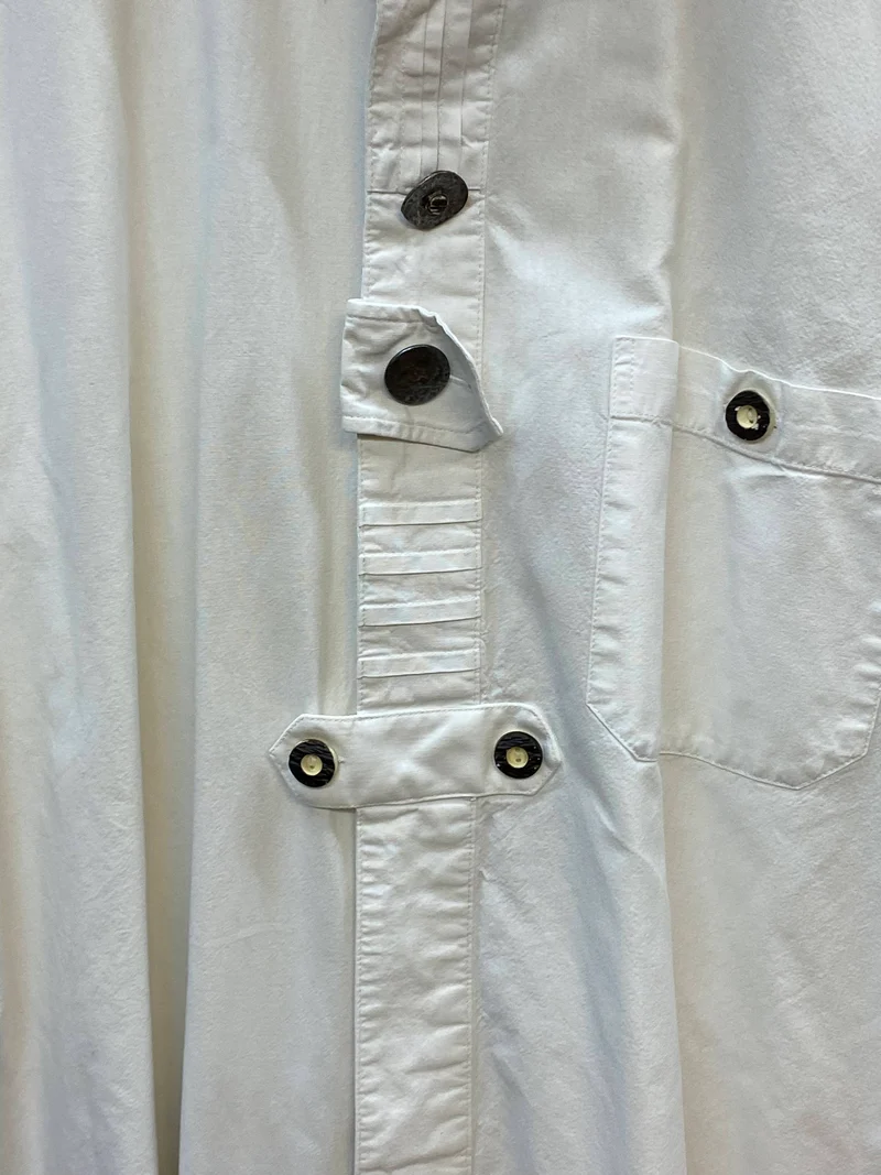 Vintage Trachtenhemd Weiß mit Brusttasche und Zierdetail Gr. 46