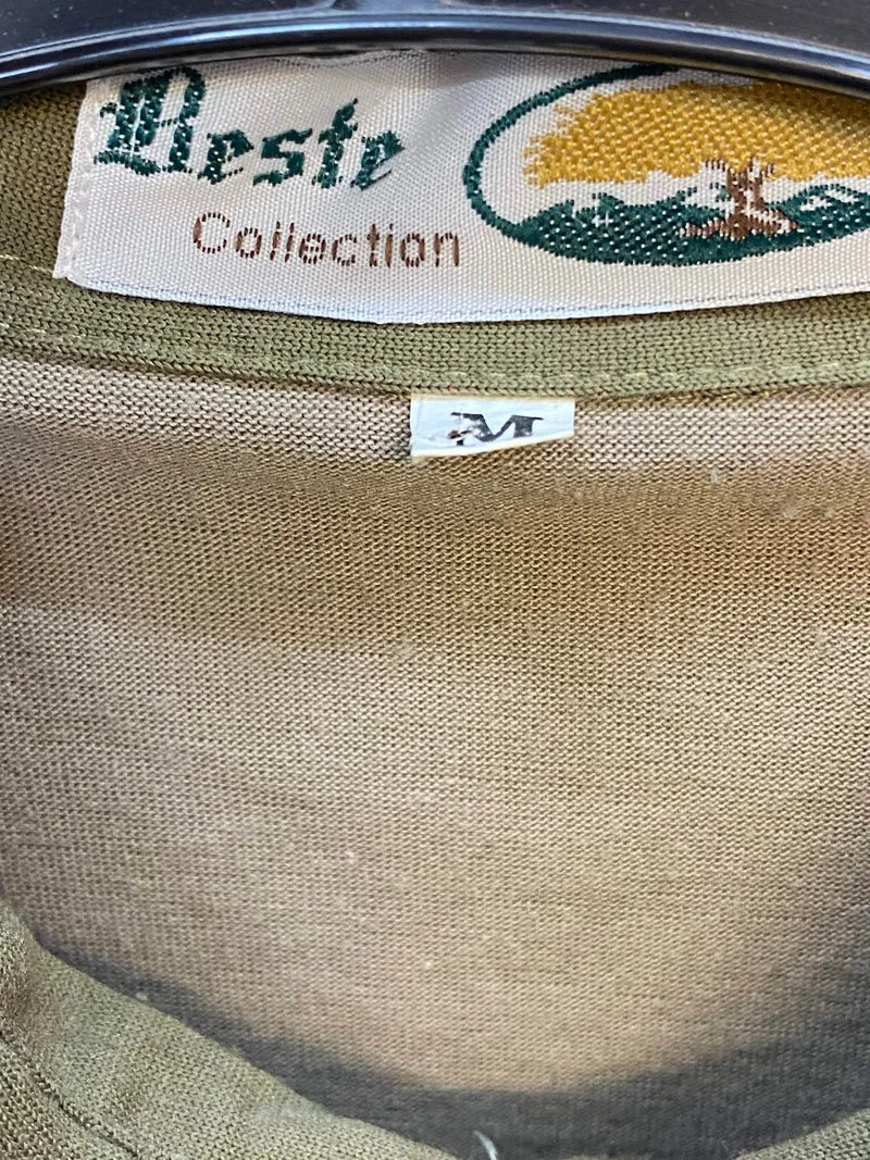 Vintage Trachtenhemd Olivgrün mit Edelweiß-Detail Gr. 40