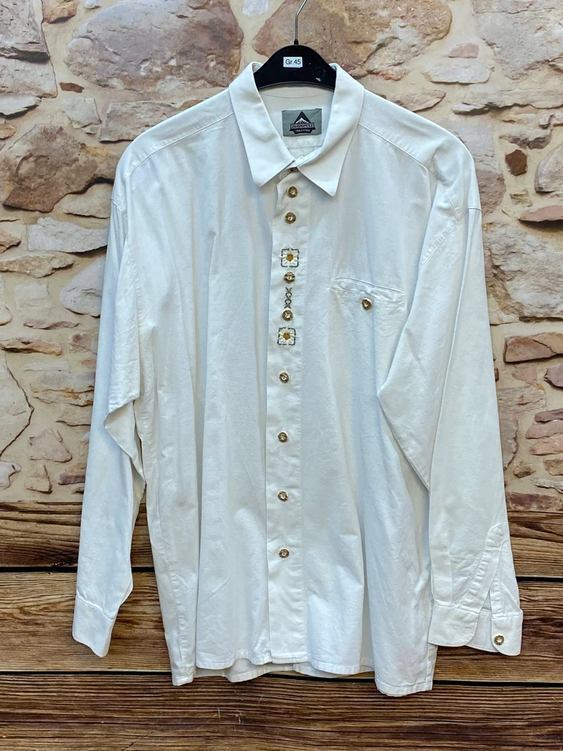 Vintage Trachtenhemd Herren Gr. 45 Weiß Zugspitz Trachten