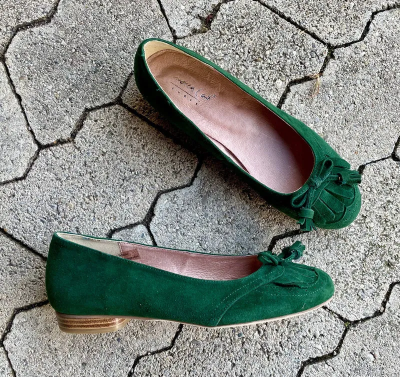 Ballerinas, Andrea Conti, Velour, dunkelgrün, Trachtenschuhe