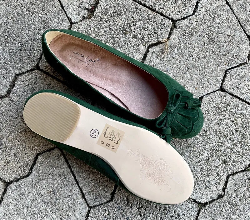 Ballerinas, Andrea Conti, Velour, dunkelgrün, Trachtenschuhe