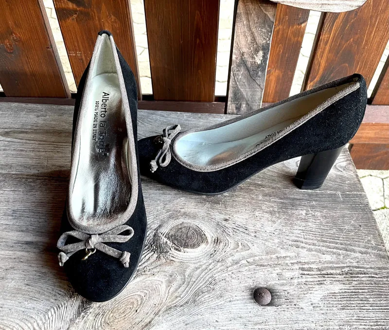 Pumps, Alberto la Torre, Schuhe, Velourleder, schwarz grau