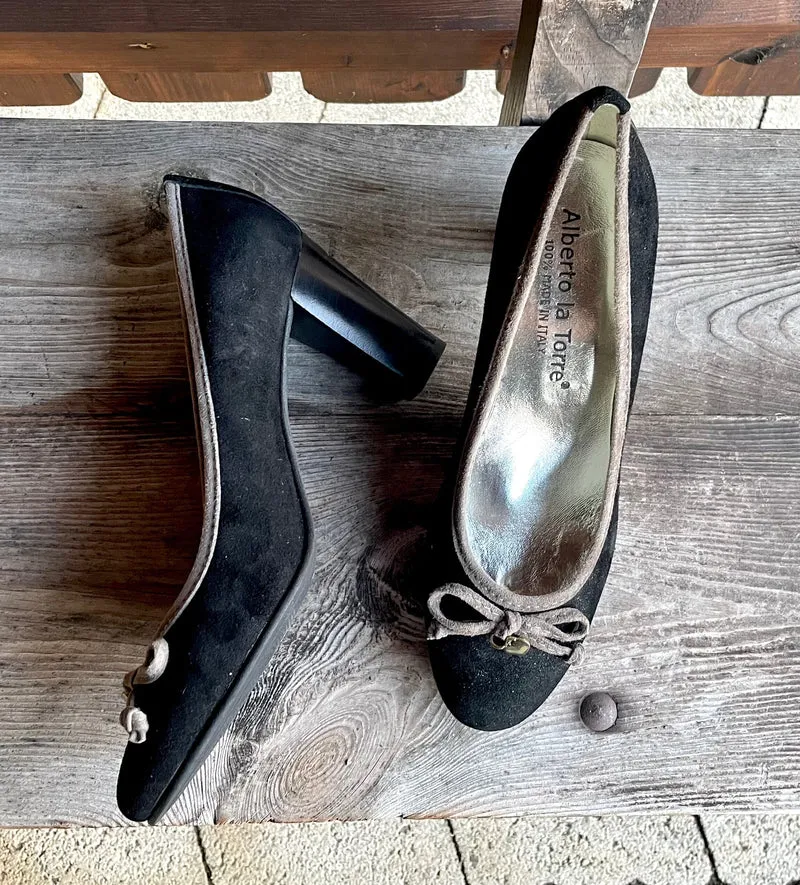 Pumps, Alberto la Torre, Schuhe, Velourleder, schwarz grau