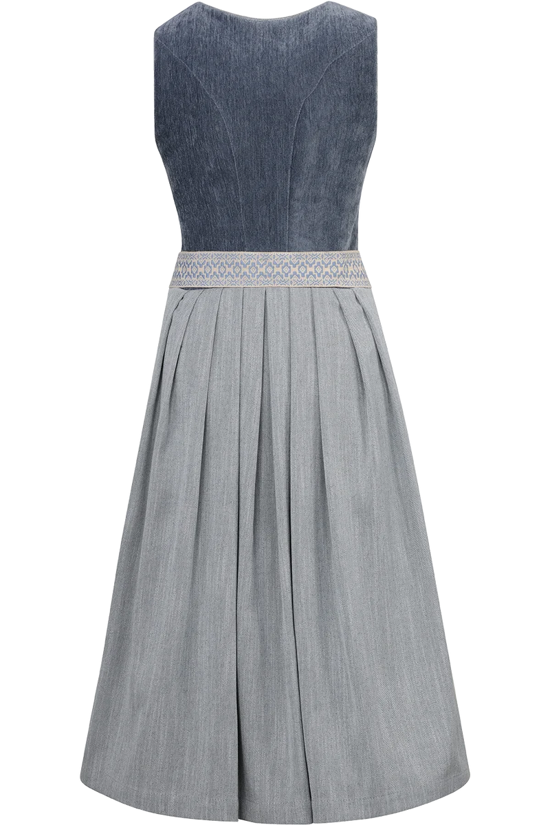 Samtdirndl in Midi-Länge mit leicht fallender Schürze - vintage blue