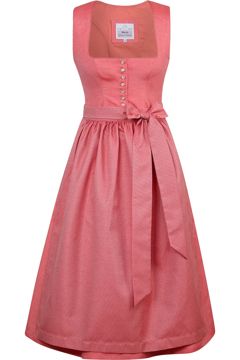 Dirndl in Midi-Länge mit Punkte und eckigem Ausschnitt - koralle