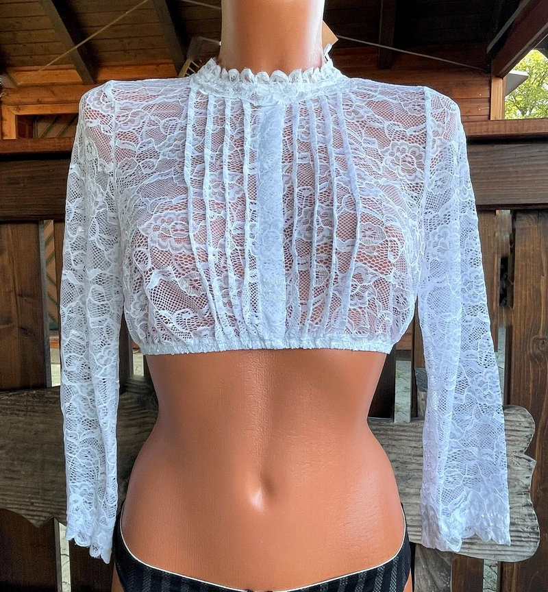 Dirndlbluse Krüger Collection, Margareta, hochgeschlossen, 3/4 Arm, weiß