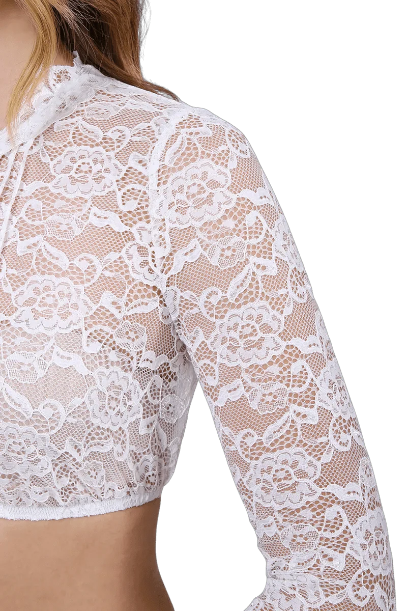 Dirndlbluse Krüger Collection, Margareta, hochgeschlossen, 3/4 Arm, weiß