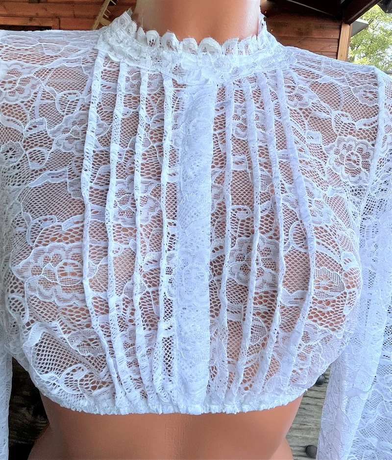 Dirndlbluse Krüger Collection, Margareta, hochgeschlossen, 3/4 Arm, weiß