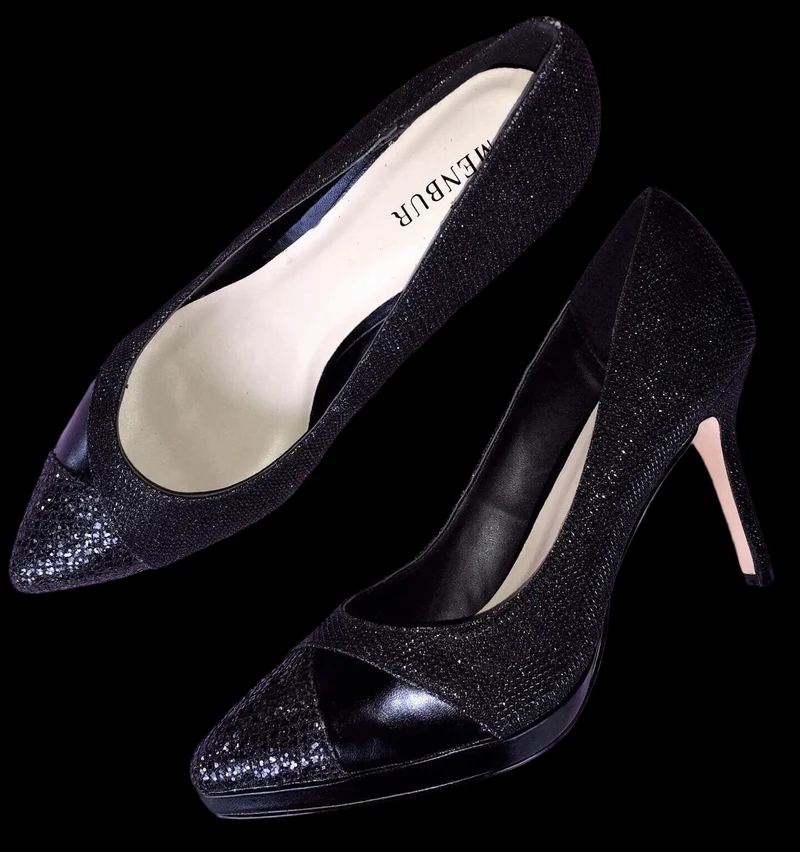Pumps, the essence Menbur Schuhe, Materialmix schwarz Glitzer