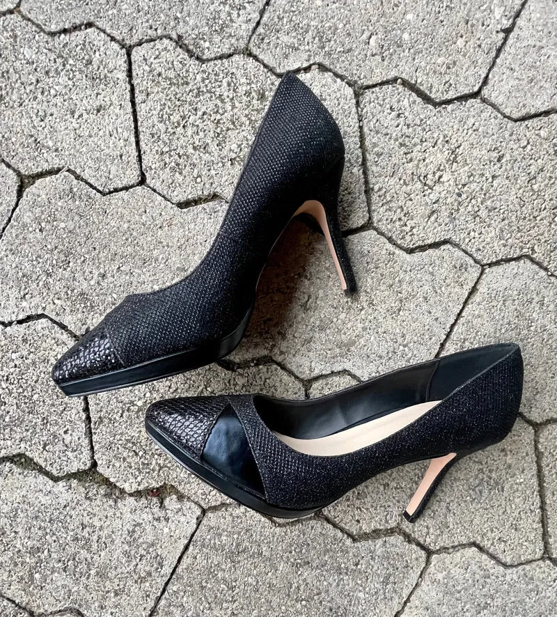 Pumps, the essence Menbur Schuhe, Materialmix schwarz Glitzer