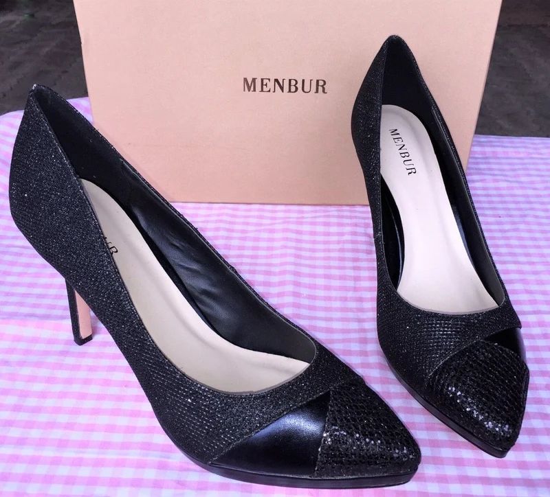 Pumps, the essence Menbur Schuhe, Materialmix schwarz Glitzer