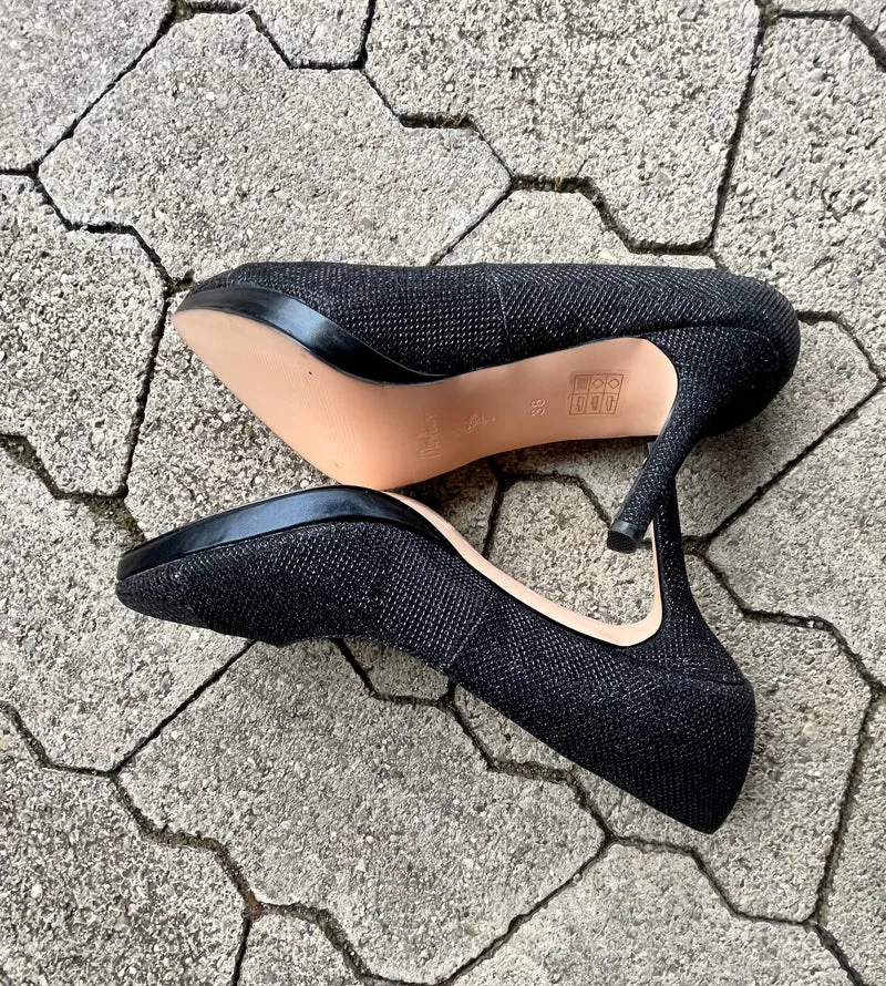 Pumps, the essence Menbur Schuhe, Materialmix schwarz Glitzer