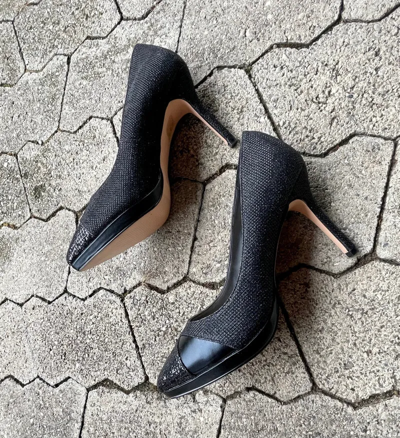 Pumps, the essence Menbur Schuhe, Materialmix schwarz Glitzer